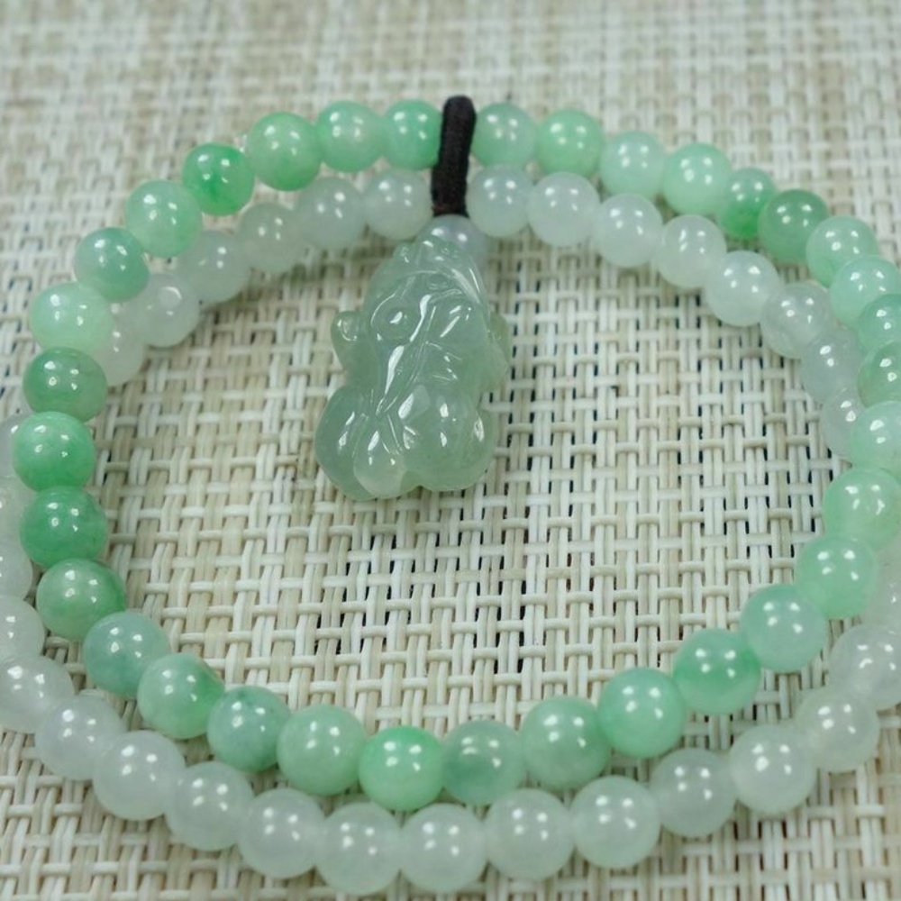 Certified Icy White+light green 100% Natural A Jadeite jade Bead Bracelets 手链